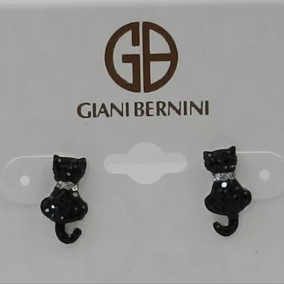 Giani Bernini Crystal Cat Stud  Earrings in Sterling Silver - NWT - Picture 1 of 4
